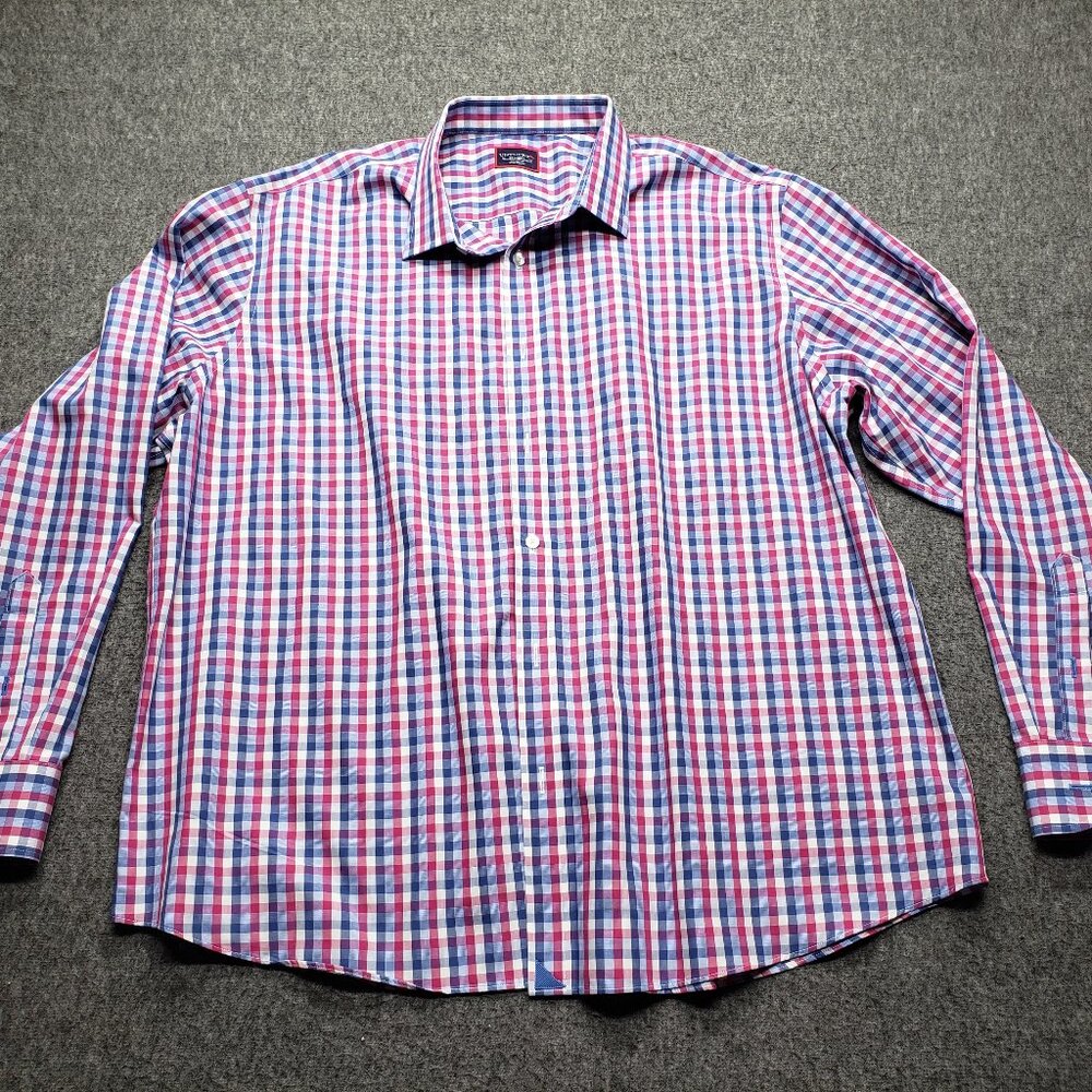 UNTUCKit Men’s Relaxed Fit Wrinkle-Free Button Up Shirt Red White Blue Check XXL
